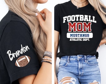 Custom Glitter Football Mom Shirt, Personalized Football Mom T Shirt, Customized Football Mom Gifts, Football Mama Tee, Football Mom Shirt