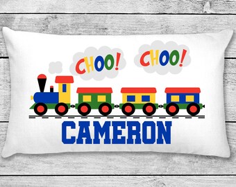Personalized Train Pillowcase, Custom Name, Kids Room Decor