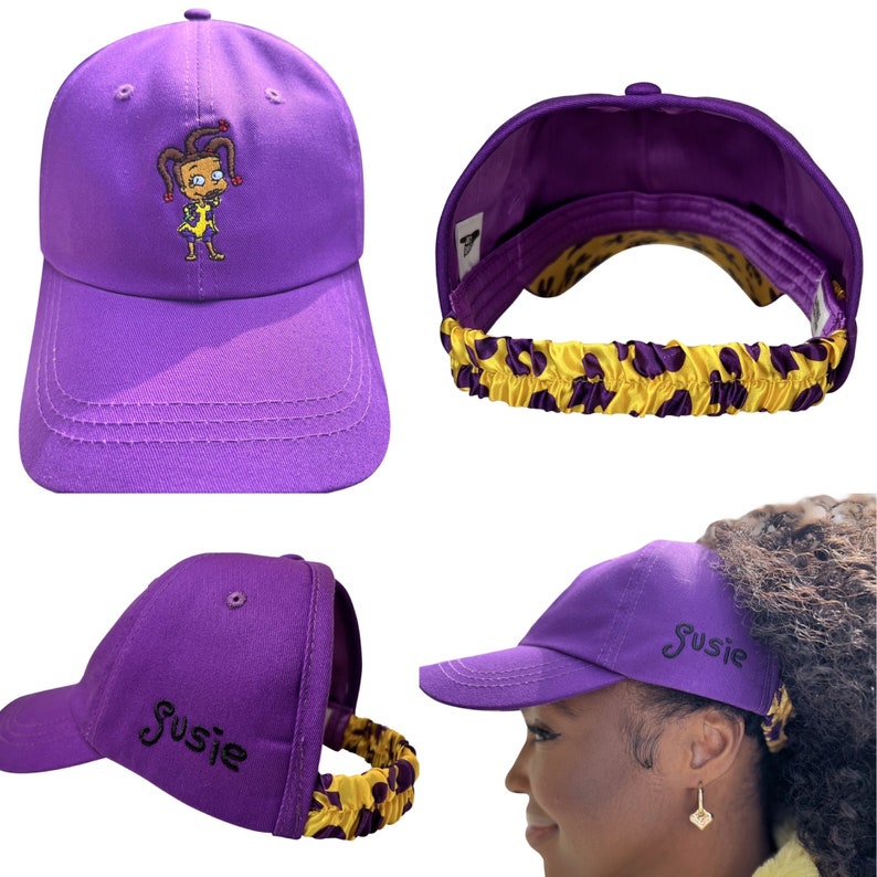 CurlCap Natural Hair Backless Cap Adjustable Satin Lined Baseball Hat for Women Purple