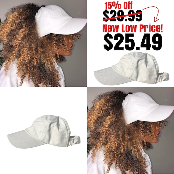 Satin Lined Baseball Backless Cap, White dad hat, Protective Styles Hats, Natural Hair Hats, Afro Hair Care, Kinky Curly Hair