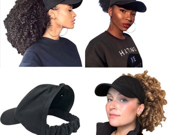 CurlCap Natürliche rückenfreie Kappe, verstellbarer Baseballhut mit Satinfutter für Frauen