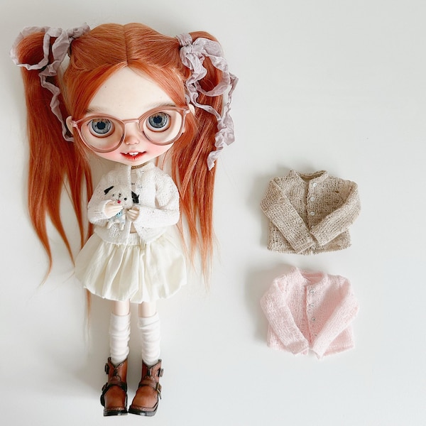 Custom Blythe Doll Knit Cardigan, BJD Doll Sweater for Ooak Blythe Custom Pullip Obitsu 22 Azone Holala, BJD clothes 1/6 YoSD Blythe Clothes