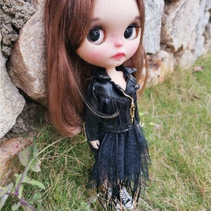 Look Blythe | Manteau Blythe en cuir Jupe Blythe Tailleur à franges | Vêtements BJD YoSD pour Blythe Pullip Obitsu 24 Azone pur neemo | 1/6 vêtements de poupée