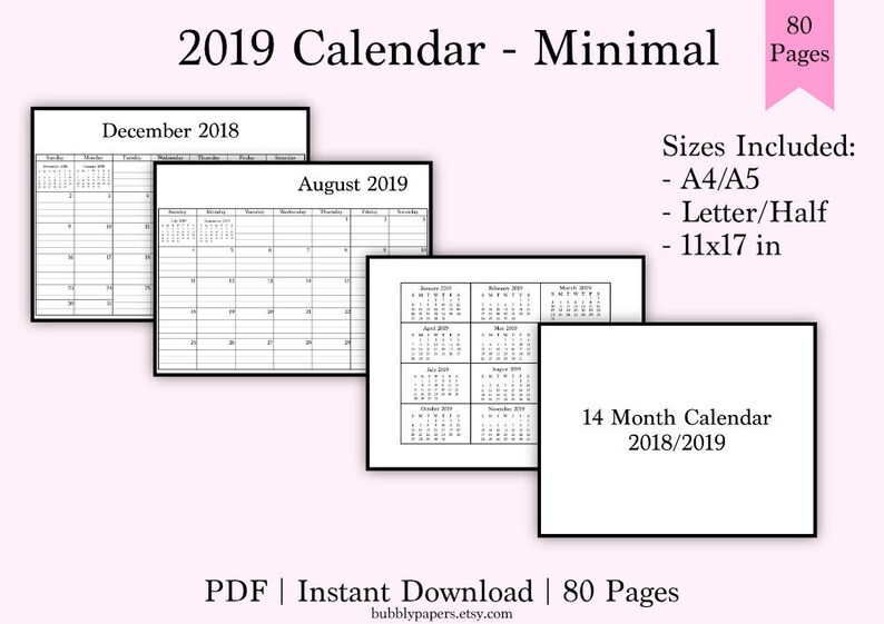 2019 monthly calendar 2019