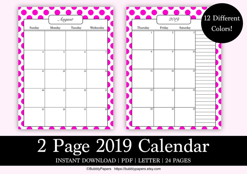 printable calendar 2 page
