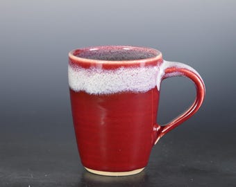 Mug 12 oz, Handmade Pottery Ceramic Mug, Handcrafted Stoneware Coffee Cup - Ruby Red Glaze
