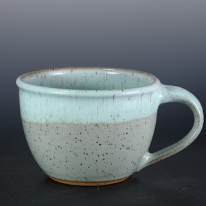 Soup Mug 26 oz, Ceramic Bowl with Handle for Soup, Chili, or Hearty Meals, Handmade Pottery Kitchen Gift Idea – Speckled Sea Green Glaze