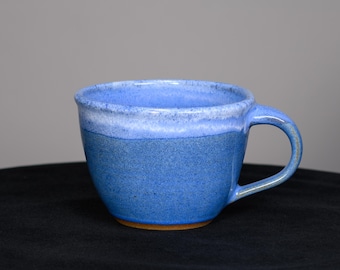 Handmade Ceramic Soup Mug, Indigo Blue Pottery Bowl with Handle, 24 oz