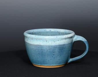 Handmade Ceramic Soup Mug, 24 oz, Speckled Ocean Blue Glaze, Pottery Bowl