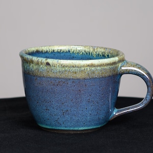 Soup Mug 22 oz, Ceramic Bowl with Handle, Handmade Pottery for Hearty Meals & Everyday Use, Unique Pottery Gift – Topaz Blue Glaze