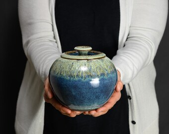 Topaz Jar with Lid, Handmade Ceramic Canister, Decorative Container, Hand Thrown Storage Jar, Wheel Thrown Jar