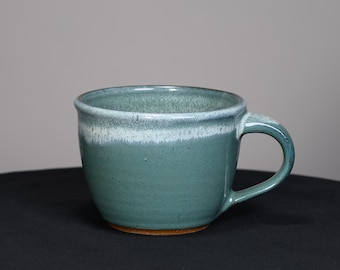 Handmade Ceramic Soup Mug, Pine Green Glaze, Pottery Bowl with Handle, 24 oz