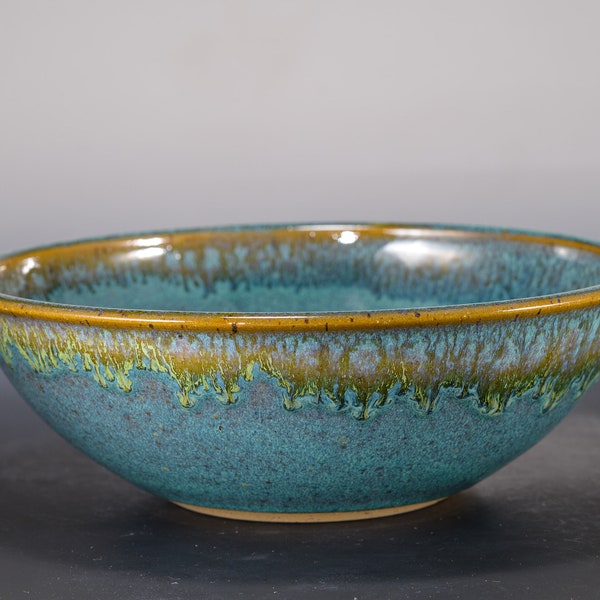 Teal Large Ceramic Serving Bowl, Handmade Hand Thrown Pottery Bowl