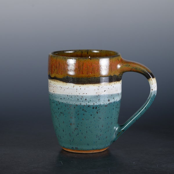 Jasper Green 14 oz Handmade Mug Hand Thrown Pottery Ceramic Coffee Mug