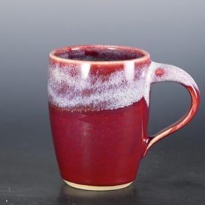 Handmade Ceramic Coffee Mug, 14 oz Pottery Tea Cup - Ruby Red Glaze