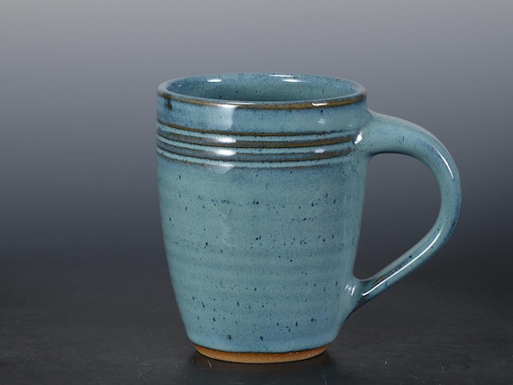 Handmade 18 oz Coffee Mug, Pottery Tea Cup - Ocean Blue Glaze