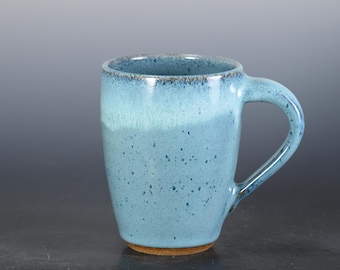 Handmade Pottery Coffee Mug, 16 oz Ceramic Tea Cup, Unique Gift Idea - Speckled Ocean Blue Glaze