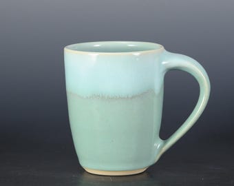 Functional Handmade Mug, 14 oz Ceramic Coffee Cup, Pottery Tea Gift - Sea Green Glaze