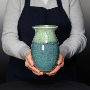 Handmade Ceramic Vase, Pottery for Fresh Flowers and Home Decor – Teal Glaze
