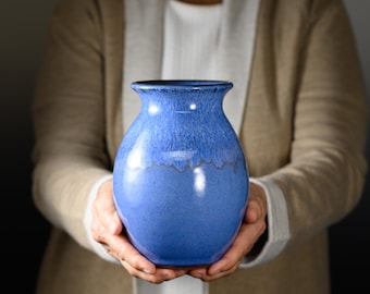 Handmade Ceramic Vase, Pottery for Fresh Flowers and Home Decor – Indigo Blue Glaze