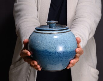 Deep Ocean Blue Jar with Lid, Handmade Ceramic Canister, Decorative Container, Hand Thrown Storage Jar, Wheel Thrown Jar