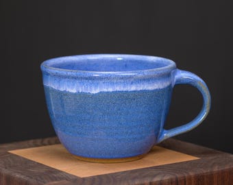 Handmade Ceramic Soup Mug, Indigo Blue Pottery Bowl with Handle, 24 oz