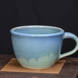 Soup Mug 22 oz, Ceramic Bowl with Handle, Handmade Pottery for Hearty Meals & Everyday Use, Unique Pottery Gift – Cascade Blue Glaze