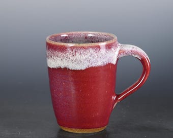Mug 12 oz, Handmade Pottery Ceramic Mug, Handcrafted Stoneware Coffee Cup - Ruby Red Glaze