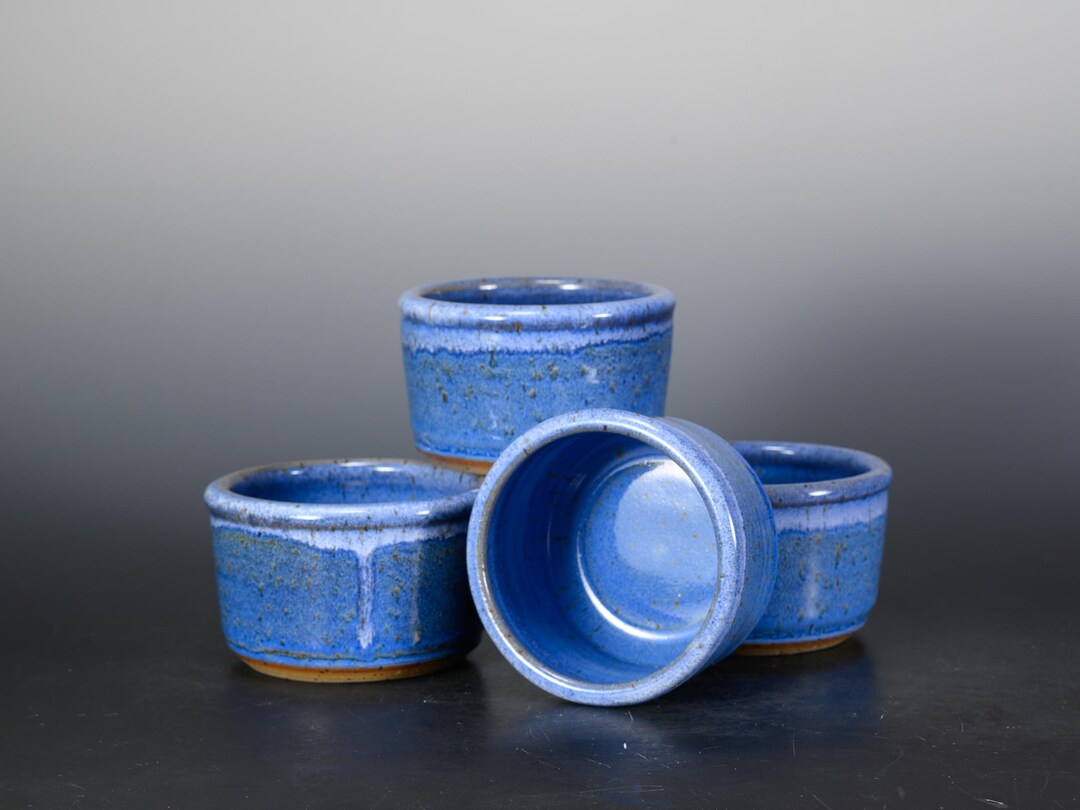 Indigo Blue Pottery Ramekin, 6-8 Oz, Set of 4, Condiment Cup, Ceramic ...