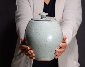 Sea Green Jar with Lid, Handmade Ceramic Canister, Decorative Container, Hand Thrown Storage Jar, Wheel Thrown Jar