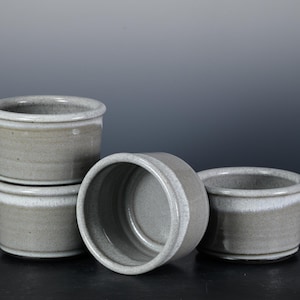 Handmade Ceramic Ramekin Set of 4: Moonstone Grey Pottery Baking Dishes