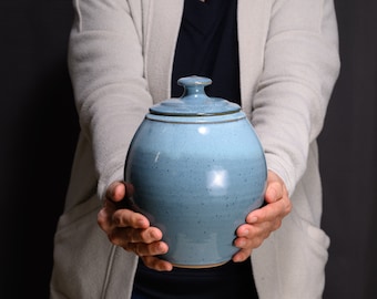 Ocean Blue Jar with Lid, Handmade Ceramic Canister, Decorative Container, Hand Thrown Storage Jar, Wheel Thrown Jar