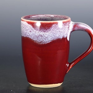 Handmade Ceramic Coffee Mug, 14 oz Pottery Tea Cup - Ruby Red Glaze