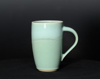 Jumbo Ceramic Beer Stein, 26 oz Handmade Coffee Mug - Seafoam Green Glaze