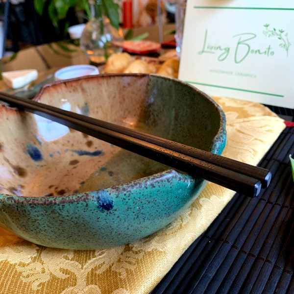 Ceramic Ramen Bowl, Noodle Bowl, Pho Bowl, Dumplings, Handmade, Rustic and Modern, Chopsticks Rest, Chopsticks Included