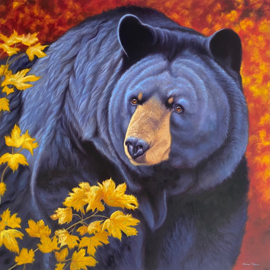 Original Black Bear Oil Painting Bear Wall Art Black Bear and Fall