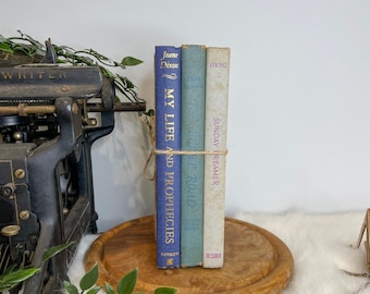 Ombré blue set of three vintage and antique books for decor purposes