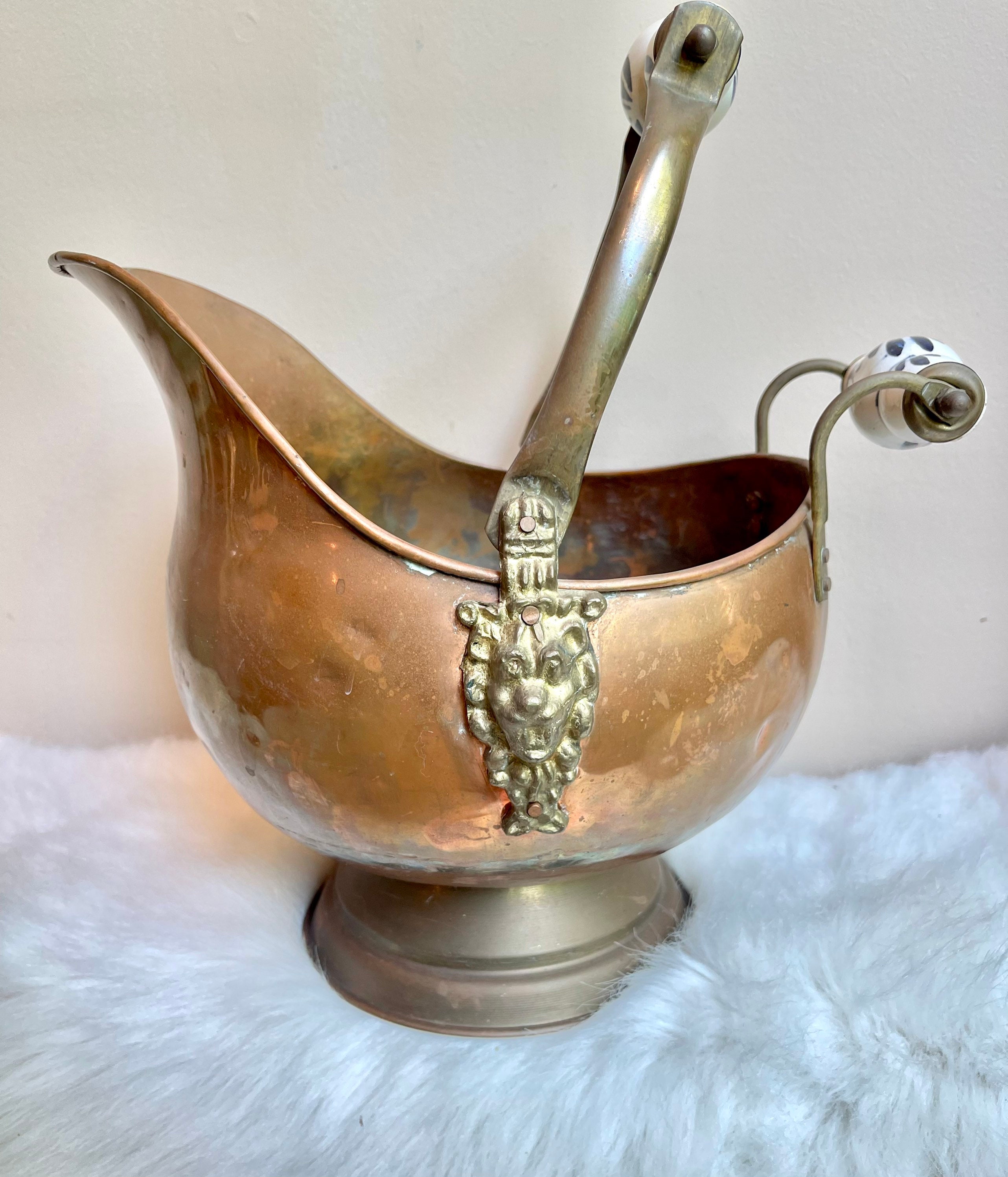 Antique Copper and Brass Coal Scuttle With Lion Detail Etsy