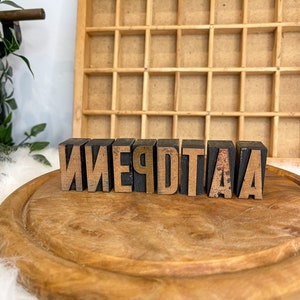 Vintage wooden letter press print type blocks