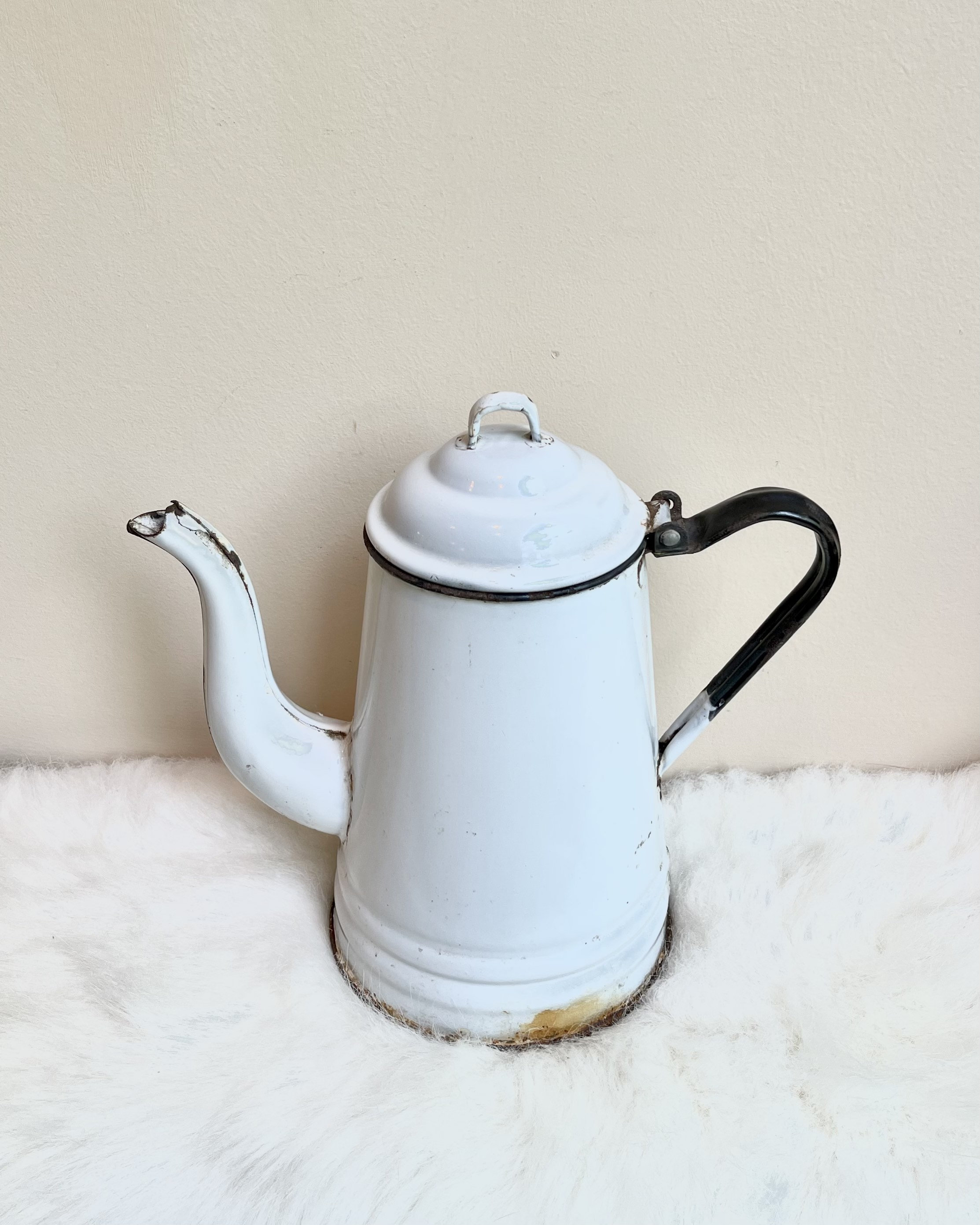 Rusty white antique enamelware tea kettle or coffee pot. Etsy