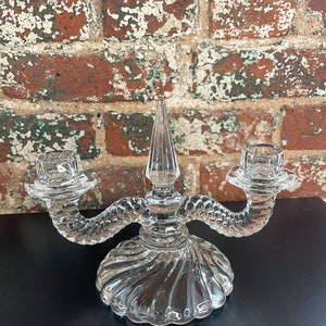 vintage Fostoria Colony Double Arm Duo Clear Swirl Glass Chandelier Candélabre
