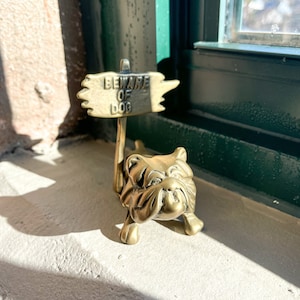 Vintage brass bulldog “Beware of Dog” paperweight or shelf decor