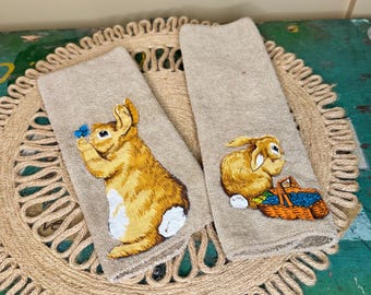 Set of two handmade embroidered bunny wash cloths