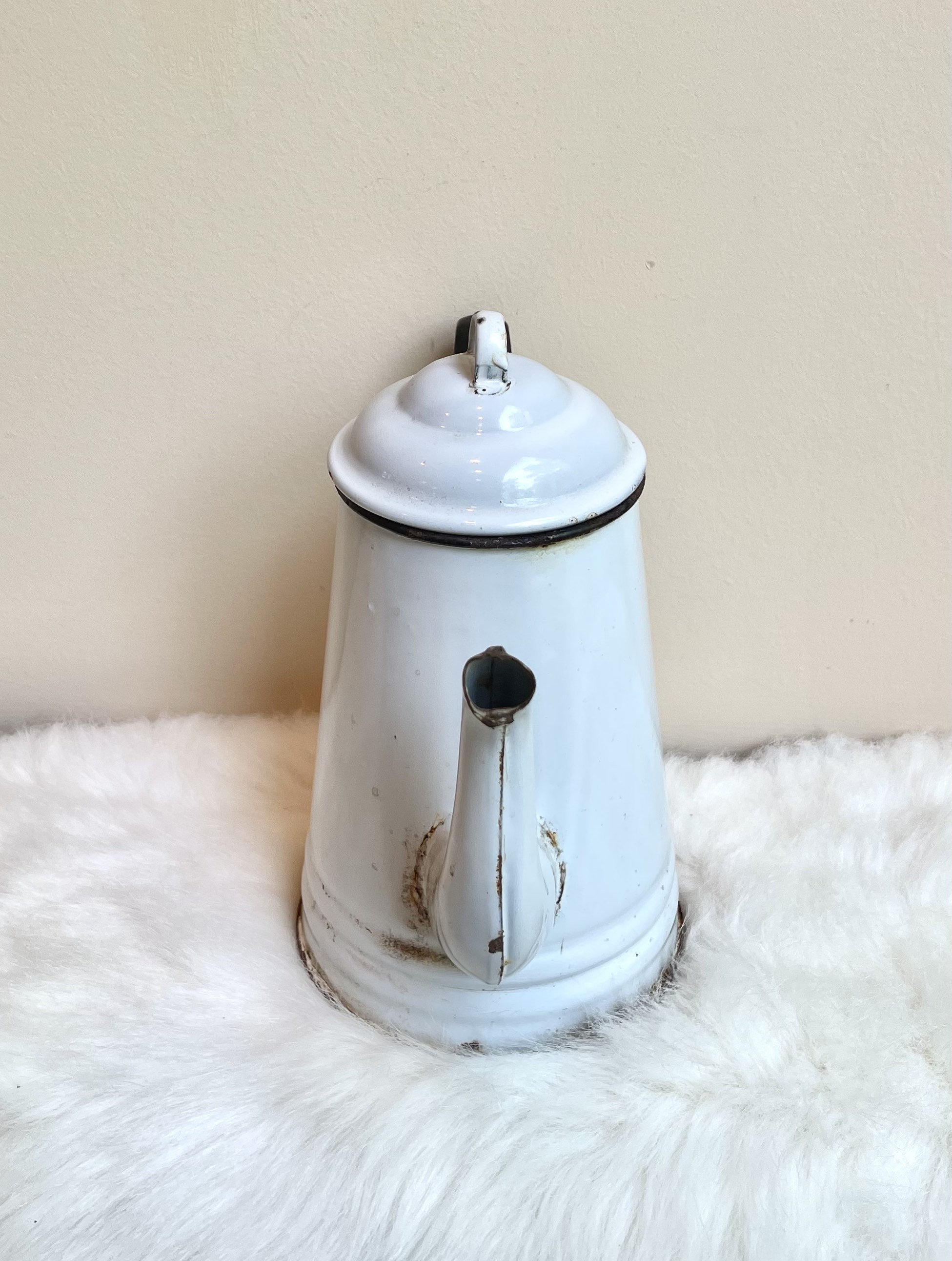 Rusty white antique enamelware tea kettle or coffee pot. Etsy