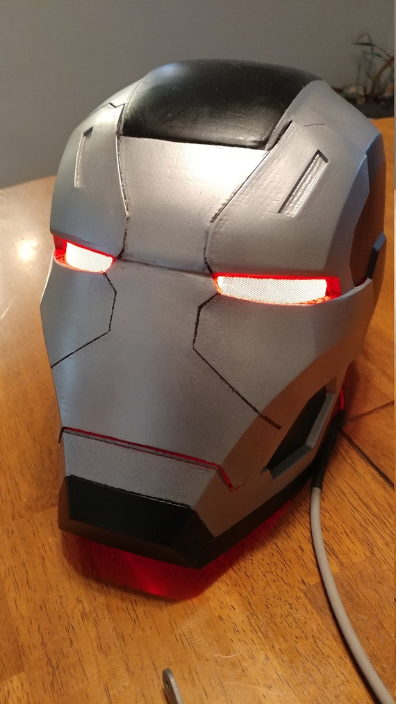 3d Printed Iron Man War Machine Mark 3 Helmet With Paint Led Eyes Removable Faceplate For Display Cosplay