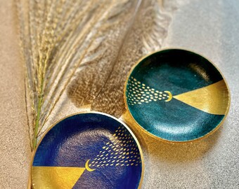 Leather Jewelry Dish With Gold Moon | Ring Dish | Crystal Dish