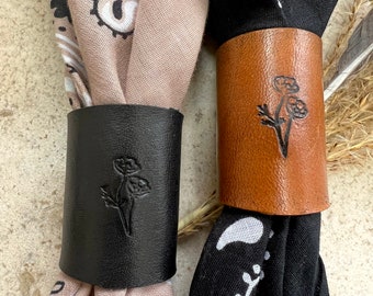 Poppy Stamped Leather Bandana Slide | Hand-Dyed Scarf Ring