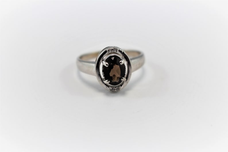 Sterling Silver Ring with Cubic Zirconia Smoky Quartz Ring