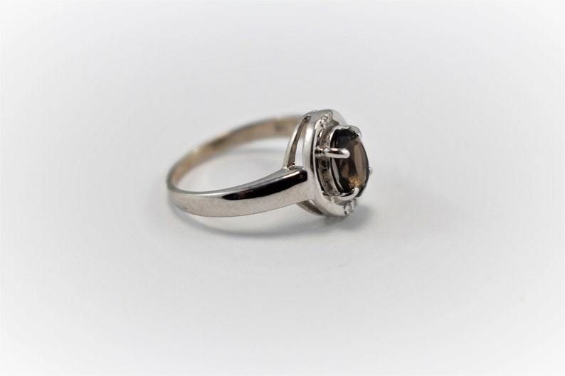Sterling Silver Ring with Cubic Zirconia Smoky Quartz Ring