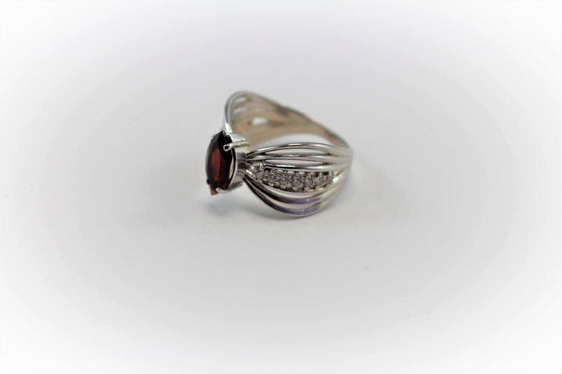 Marquise Cut Garnet Silver Ring Red Stone Ring January Birthstone Ring